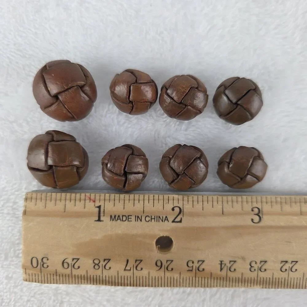 Vintage Brown Genuine Leather Shank Buttons Lot 8 Blazer Coat Jacket Mixed Size
